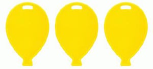 three yellow balloons are sitting next to each other on a white background .