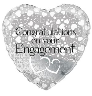 A heart-shaped balloon that says "Congratulations on your engagement."