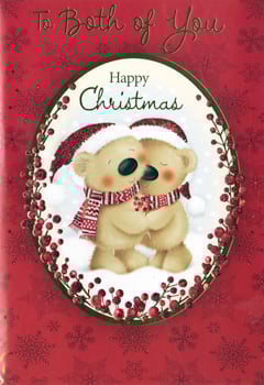 A Christmas card that says "Happy Christmas" to both of you.