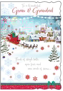 A Christmas card that says "To a wonderful Gran & Grandad."