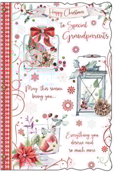 A Christmas card that says "Happy Christmas" to special grandparents.