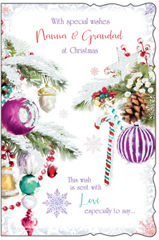 A Christmas card that says, "With special wishes, Nanna & Grandad, at Christmas."