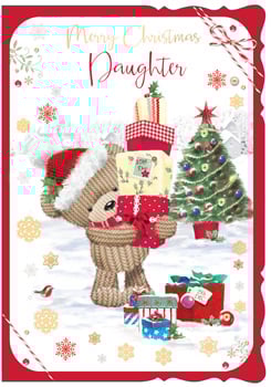 A Christmas card that says "Merry Christmas, daughter."