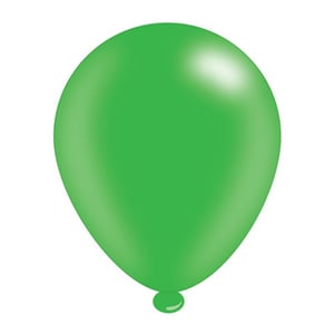 A green balloon is floating in the air against a white background.