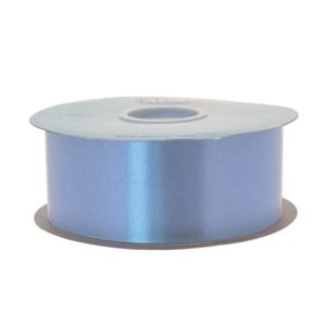 A roll of light blue satin ribbon on a white background.