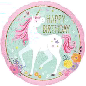 a happy birthday balloon with a unicorn on it