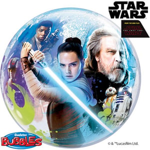 A Star Wars bubble with a picture of Rey and Luke.