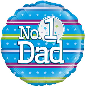 A blue balloon that says "No. 1 Dad" on it.