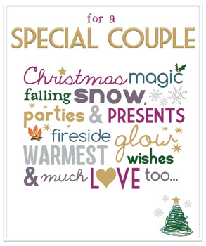 Help your customers celebrate the festive season for those special duos with our charming 'Special Couple' Christmas card. Designed by Gemma International Ltd., this delightful card features a vibrant array of festive words and imagery. From "Christmas magic" and "falling snow" to "parties & PRESENTS" and "fireside glow," the message beautifully culminates in "WARMEST wishes & much LOVE too..."

Its playful typography and heartwarming sentiment make it an ideal choice for conveying heartfelt seasonal greetings. Perfect for retailers seeking a thoughtful and visually appealing option for couples, each wholesale pack contains 6 cards, ready to add a touch of warmth to any Christmas display.