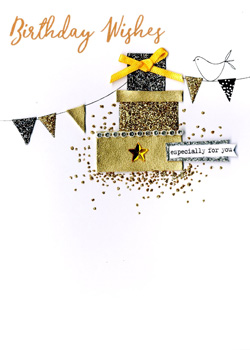 A birthday card that says 'birthday wishes' on it.