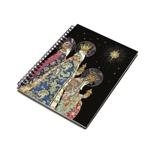 A spiral notebook with the three wise men on it.