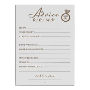 Advice for the bride is written on a piece of paper.