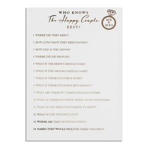 A card that says who knows the happy couple the best.