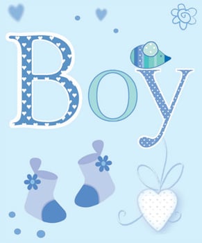 The word "boy" is on a blue background.