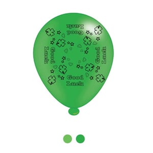 A green balloon that says "good luck" on it.