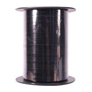A spool of black ribbon on a white background.