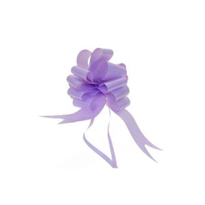 A purple bow with two ribbons attached to it on a white background.