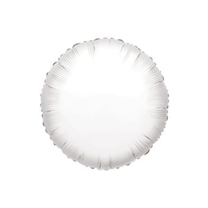 a white foil balloon in the shape of a circle on a white background .