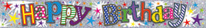 A colorful, happy birthday sign with stars on it.