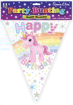 A party bunting with a pink unicorn on it.