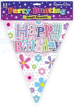 A party bunting that says "happy birthday" on it.