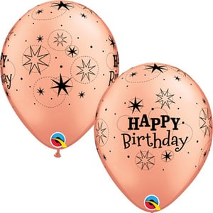 Two balloons that say "Happy Birthday" on them.