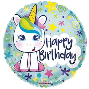 a happy birthday balloon with a unicorn on it