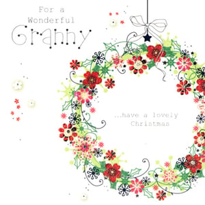 A Christmas card that says "For a wonderful granny."