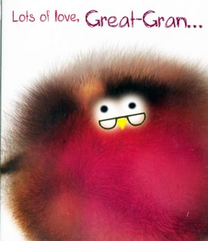A card that says "lots of love, great gran."
