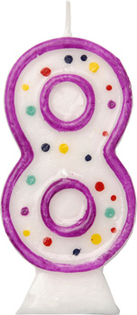 A birthday candle in the shape of the number eight.