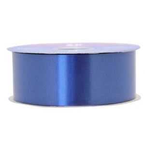 A roll of blue satin ribbon on a white background.