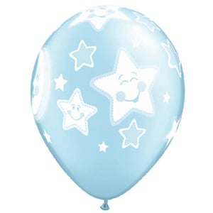A light blue balloon with white stars on it.