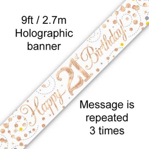 A banner that says "Happy 21st birthday" is repeated three times.