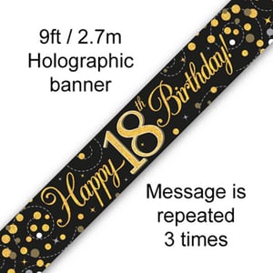A black and gold "Happy 18th Birthday" banner is repeated three times.