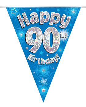 A blue banner that says "Happy 90th Birthday."
