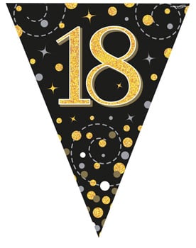 A flag, black and gold, with the number 18 on it.