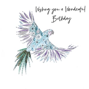 A birthday card with a bird and the words "wishing you a wonderful birthday."