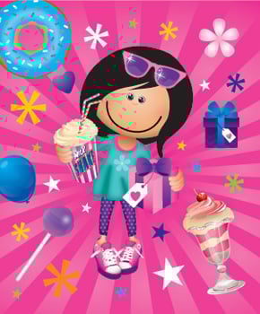 A girl is holding a drink that says "milkshake" on it.