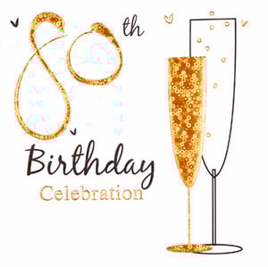 a 80th birthday celebration card with two glasses of champagne