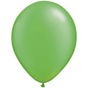 A green balloon is floating in the air against a white background.