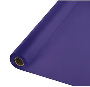 A roll of purple wrapping paper with a hole in the middle is on a white background.