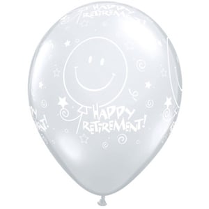 A clear balloon that says "Happy Retirement" on it.