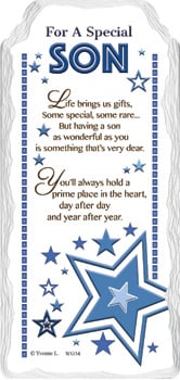 A sign that says "for a special son on it." (No grammatical errors)