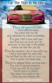 A card that says "for the man in my life."