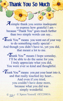 A poem that says "thank you so much" written on it.
