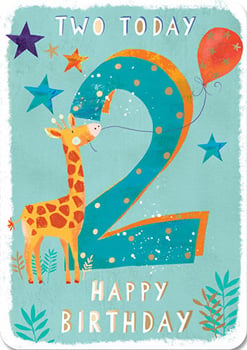 A birthday card with a giraffe and the number 2.