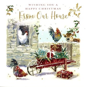 A Christmas card, wishing you a happy Christmas, is from our house.