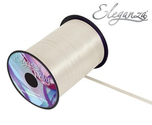 A spool of elegantza poly ribbon is on a white background.