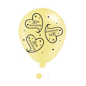 A yellow balloon that says "30th anniversary" on it.