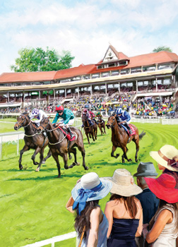 A group of people is watching a horse race.